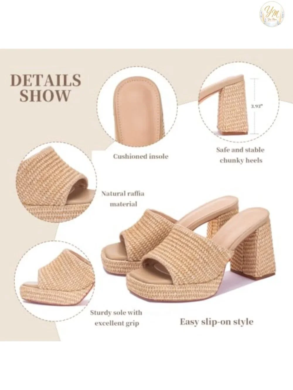 Raffia Platform Wedge Heeled Sandals Women Slip On Open Toe Chunky Summer